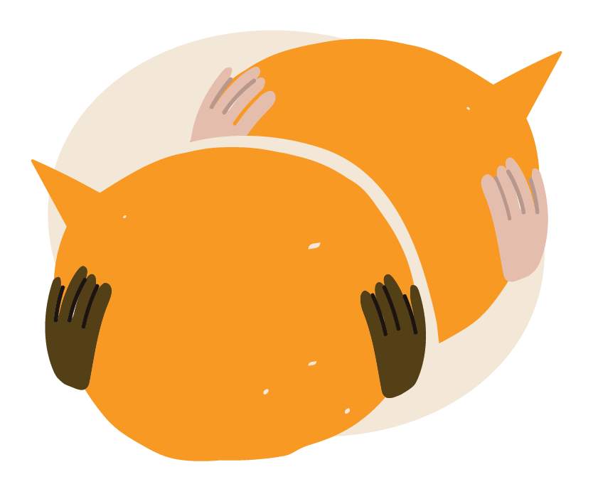 Icon legal of brown hand holding a speech bubble and a light-skin hand holding another speech bubble