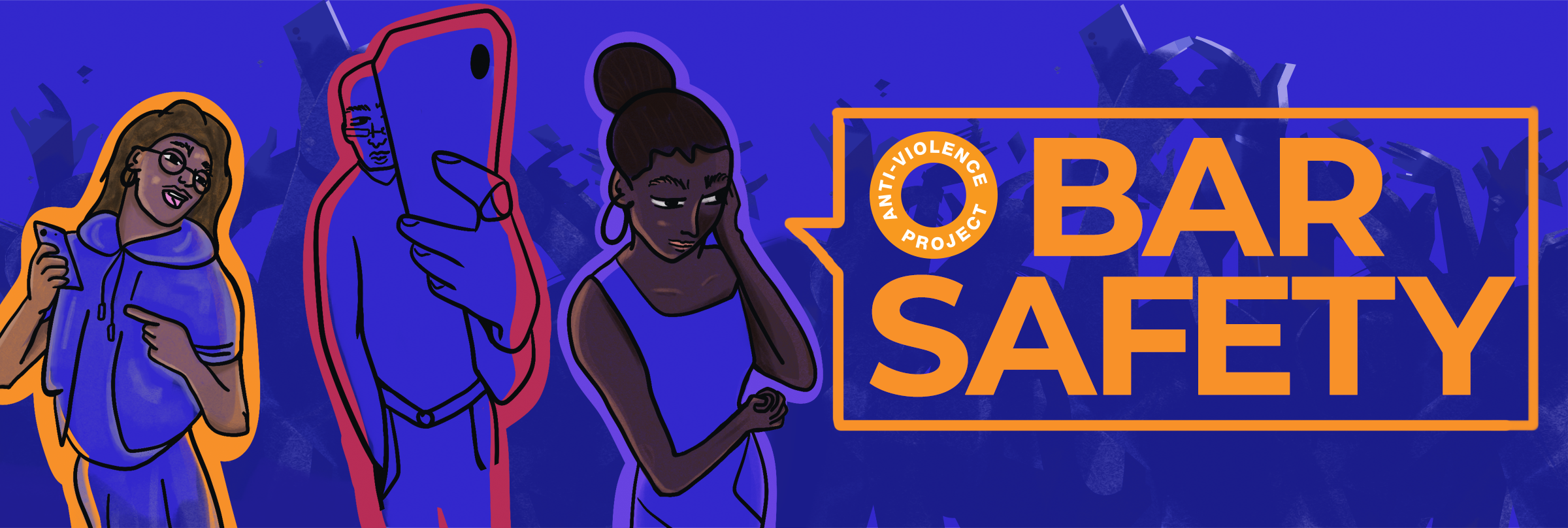 Bar Safety Banner with an illustration of a person clocking a creep and another person leaving the bar scene